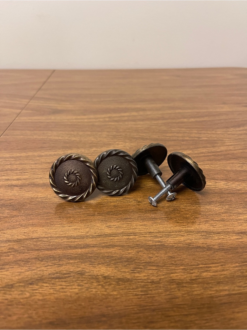 Vintage Round Metal Drawer Pull Cabinet Door Knobs 4 Pack Twist Pattern